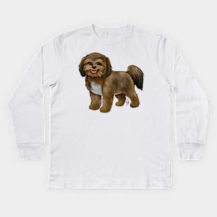 Dog - Shih Poo - Brown Kids Long Sleeve T-Shirt